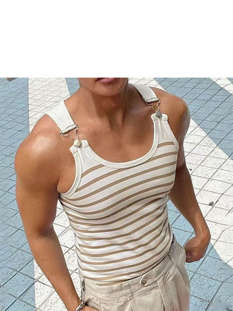 Men'S Fashion Online - Мужская облегающая майка с металлическими пуговицами,