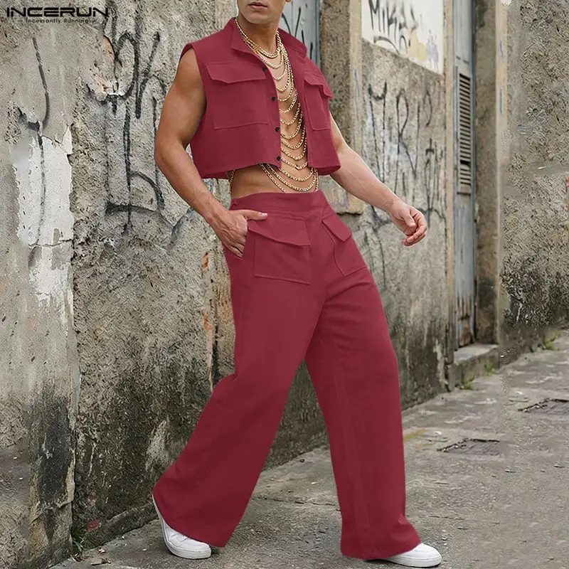 Men'S Fashion Rules - Мужской комплект INCERUN: однотонные укороченные топы